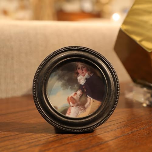 3x3 Small Vintage Round Picture Frame Mini Antique Black Grey Ornate Artistic Display Frame