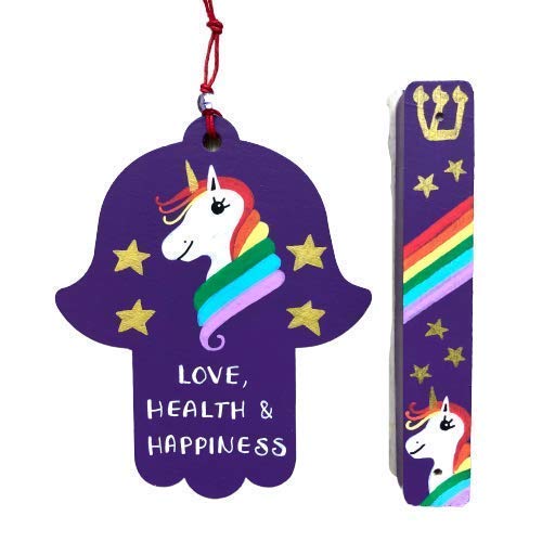 Lea Joelle Hamsa and Mezuzah Rainbow Unicorn Purple Gift