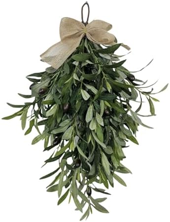 Firlar Artificial Olive Teardrop Swag 236 Inch Wreath for Front Door Bow Decor