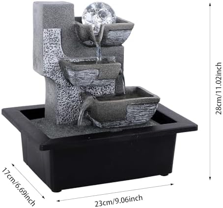 Tabletop Waterfall Indoor Fountain with LED Light 3 Tier