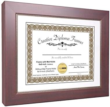 Creative Picture Frames 85x11 Empire Mahogany Diploma Frame with White Mat Glass Easel and Wall Hangers