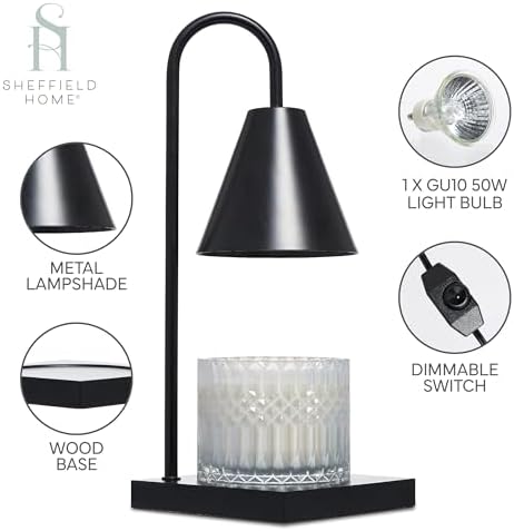 Sheffield Home Glass Candle Warmer Lamp Black Iron Flameless 13 Inch