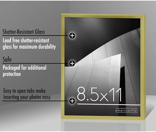 Americanflat 85x11 Gold Picture Frame with Shatter-Resistant Glass