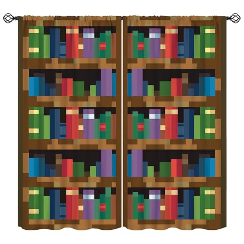 Pixelated Bookshelf Curtain for Kids Bedroom