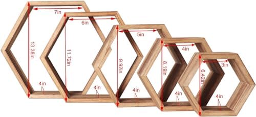 PHOENANCEE Hexagon Floating Shelves Set of 5