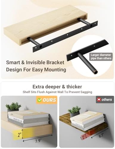 QueenFun White Oak Floating Shelves 2 Inch Thick 2-Piece