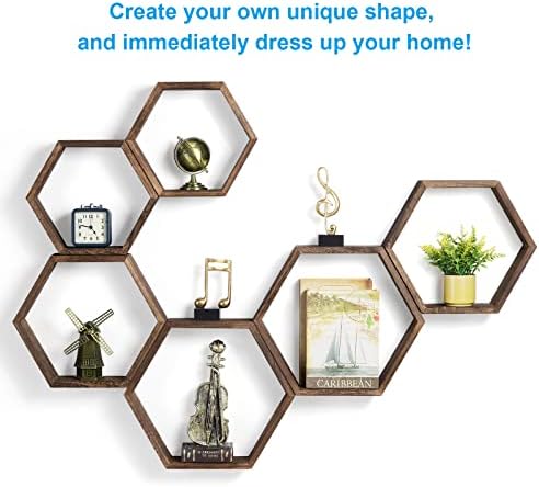 Hexagon Floating Shelves Set of 6 Rustic Wall Display