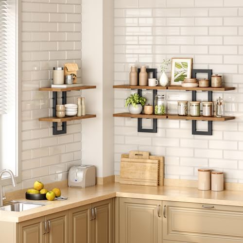 HOOBRO Floating Shelves Set of 3 2-Tier Wall Mounted Storage