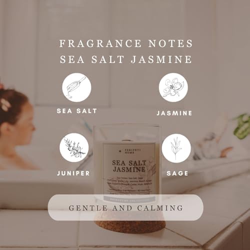 PERIPETI Home Sea Salt Jasmine Candle - 85oz Soy Wax Jar with Wooden Wick