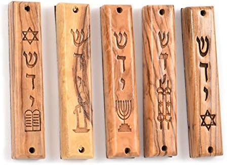 Peer Hastam Olive Wood Mezuzah Cases Set of 5