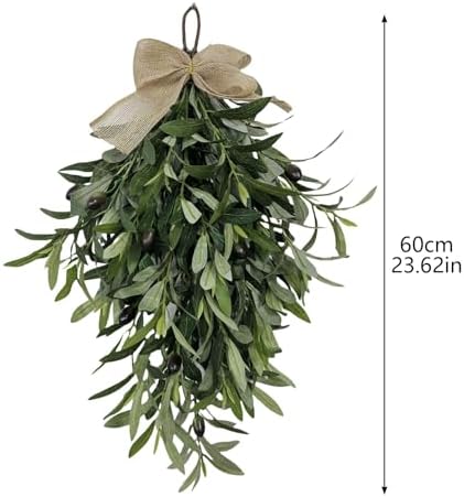 Firlar Artificial Olive Teardrop Swag 236 Inch Wreath for Front Door Bow Decor
