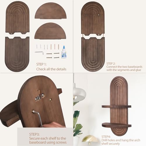 Boho Wooden Arched Wall Shelf - Dark Brown