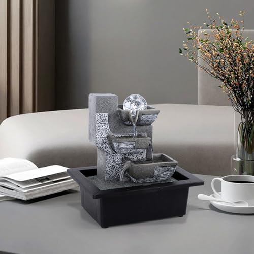 Tabletop Waterfall Indoor Fountain with LED Light 3 Tier