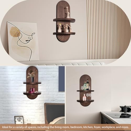 Boho Wooden Arched Wall Shelf - Dark Brown