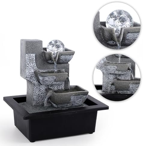 Tabletop Waterfall Indoor Fountain with LED Light 3 Tier