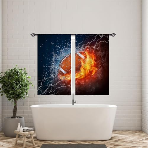 Kids Football Print Curtains 2 Panels Rod Pocket