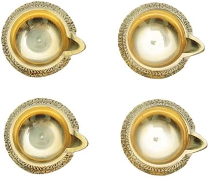 Set of 4 Brass Diya Oil Lamps for Pooja Holi Festival Decor