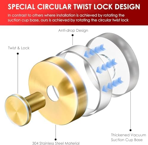 2 Pack Gold Wreath Hanger with 22LB Suction Cup Hooks for Decor