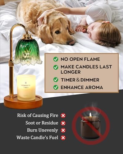 Gold Candle Lamp Warmer with Timer and Dimmer 2 Bulbs Adjustable Height