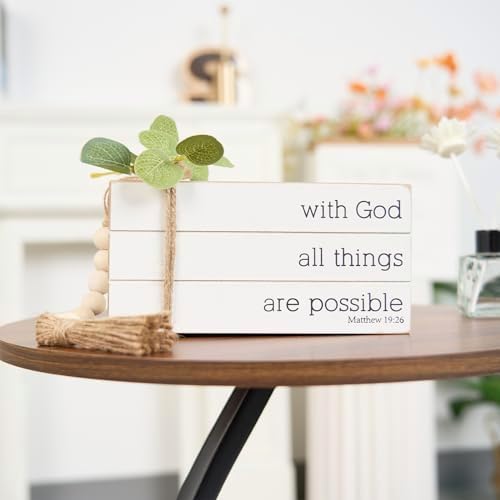 Rustic Farmhouse Decor Books with Wood Beads String