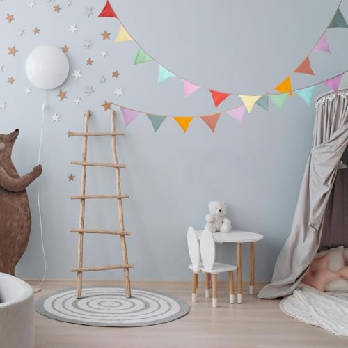 JIALITFUN Fabric Bunting Banner 2 Pack Neutral String Flags 85 ft