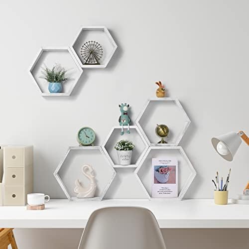 YBING Hexagon Floating Shelves Set of 6 Grey-White