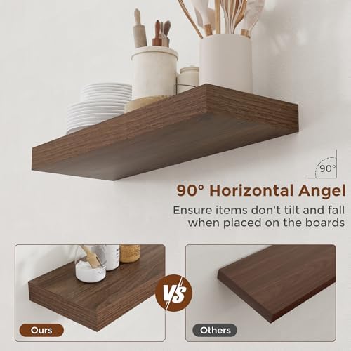 Heimlove 24 Inch Floating Shelves Set of 2 Wall Mount Walnut