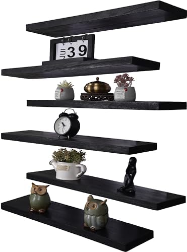 Wood Floating Shelves Set of 6 Black 24 Inch
