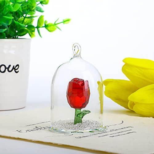 HD Crystal Rose Flower Figurine in Glass Dome