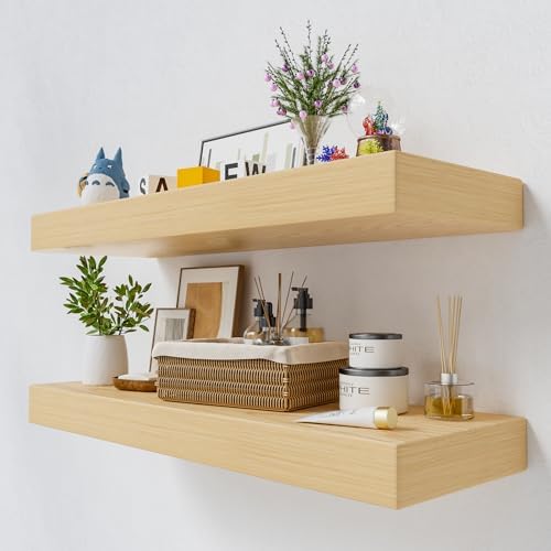QueenFun White Oak Floating Shelves 2 Inch Thick 2-Piece