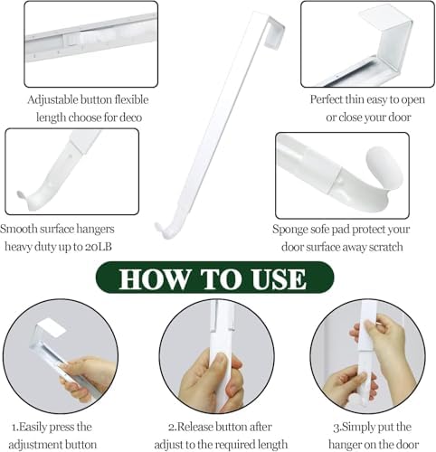 Pseutio Wreath Hanger for Front Door Adjustable 15-25 Inches 20 lbs Capacity White