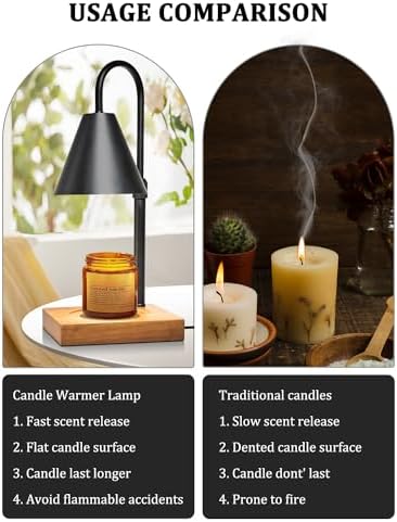 Electric Candle Warmer Lamp with Timer and Dimmer Adjustable Height Walnut Wood Base Black
