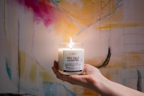 PERIPETI Home Sea Salt Jasmine Candle - 85oz Soy Wax Jar with Wooden Wick