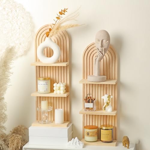 Geetery 2 Pcs Arch Wood Floating Shelf Modern Boho Decor