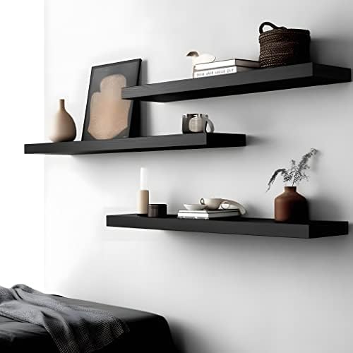 Wood Floating Shelves Set of 6 Black 24 Inch