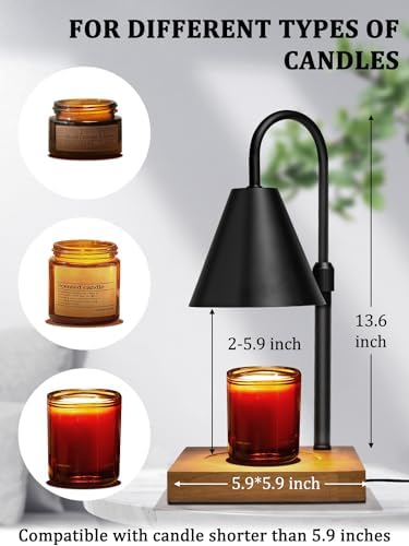 Electric Candle Warmer Lamp with Timer and Dimmer Adjustable Height Walnut Wood Base Black