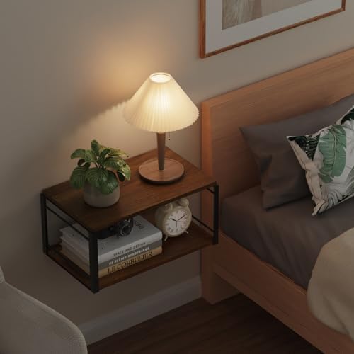 Vintage Brown Floating Nightstand for Bedroom