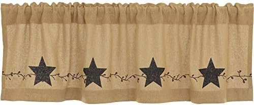 VHC Brands Farmhouse Pip and Star Cotton Kitchen Curtains with Rod Pocket Valance
