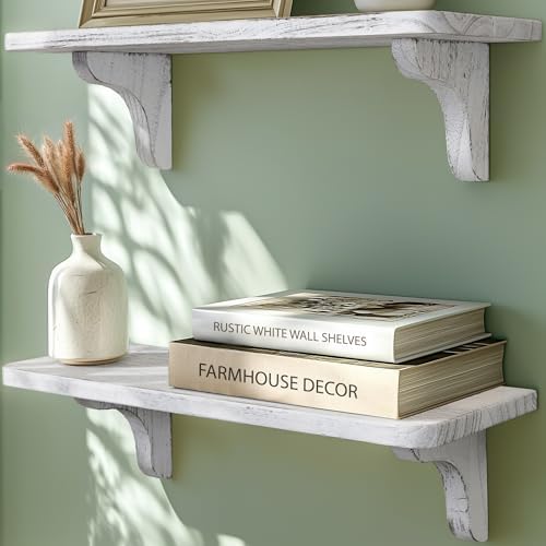 Real Wood Rustic White Wall Shelves - 17 Inch 2 Pack