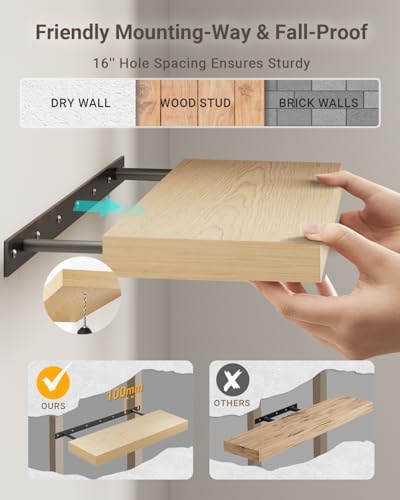 QueenFun White Oak Floating Shelves 2 Inch Thick 2-Piece