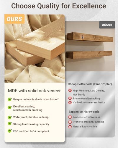 QueenFun White Oak Floating Shelves 2 Inch Thick 2-Piece