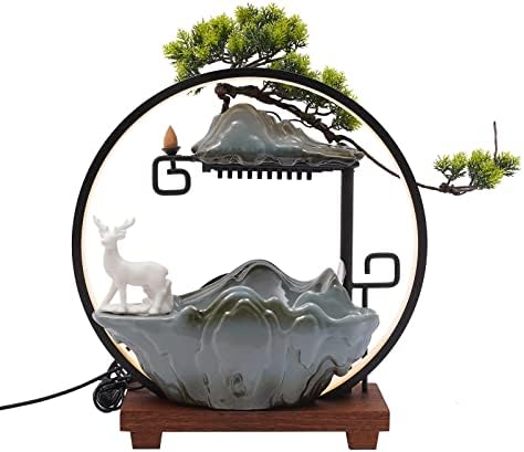 Headery Indoor Water Fountain with LED Light and Incense Holder