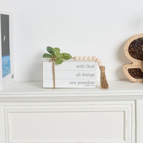 Rustic Farmhouse Decor Books with Wood Beads String