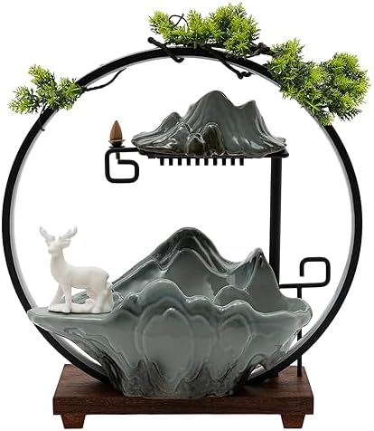 Ceramic Tabletop Water Fountain with Incense Holder and LED Light