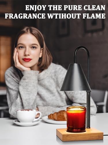 Electric Candle Warmer Lamp with Timer and Dimmer Adjustable Height Walnut Wood Base Black