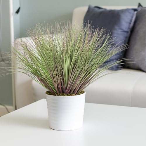 Purple-Green Artificial Grass Leaves 24pcs for Home Office Decor