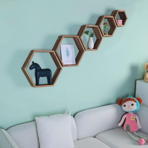 PHOENANCEE Hexagon Floating Shelves Set of 5