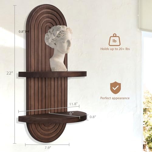 Boho Wooden Arched Wall Shelf - Dark Brown