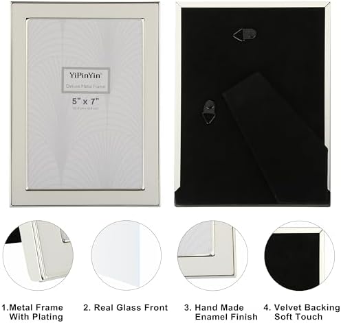 YiPinYin 5x7 Silver Metal Edge Photo Frames Set of 2