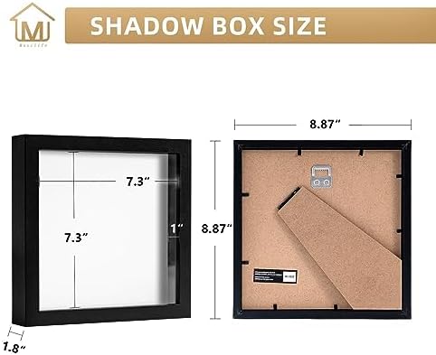Muzilife 8x8 Shadow Box Frame Black with Glass and Wood